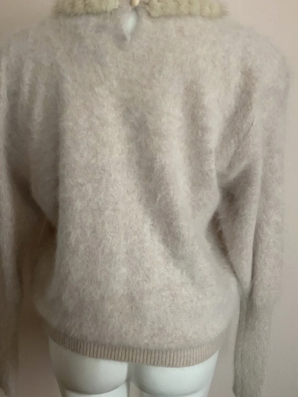 Soft Angora Fuzzy Sweater detailed neckline in Off-White